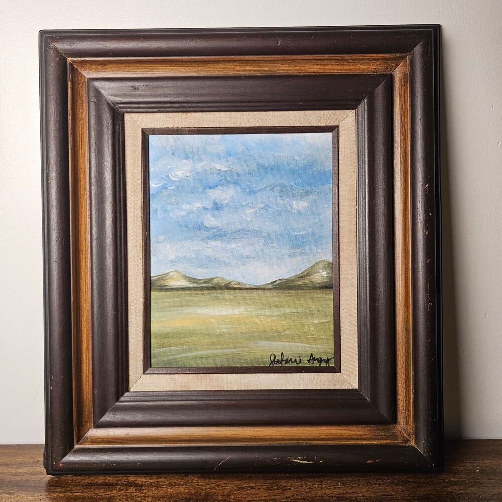 Original Oil Painting Landscape Rolling Hills Cloudy Sky Framed Mexico